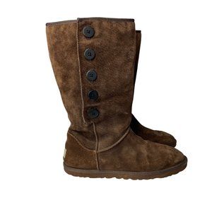 UGG Lo Pro Five Button Suede Tall Boot Chocolate Brown Sz 9 Pull On